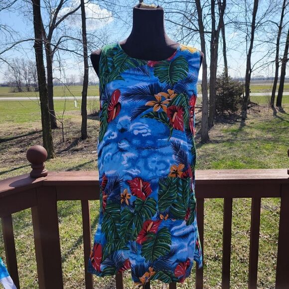 Gloria's Fashions Blue Womens Floral Tropical Print Sleeveless Summer Dress, M - Picture 2 of 15